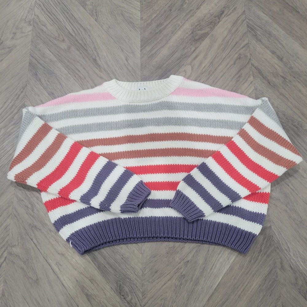 John + Jenn striped crew neck cropped sweater Sz Small